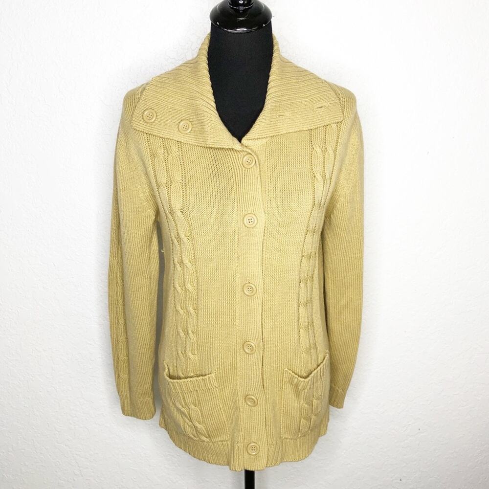 Vintage Sears tan camel button front grandpa granny cardigan size Large